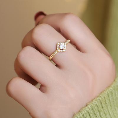 Flash Diamant Rhombus Ring, Feminine Eleganz, Temperament, Kreativer Sinn, Zirkon Quadratischer Diamant Zeigefingerring, Modischer Diamantring Tide