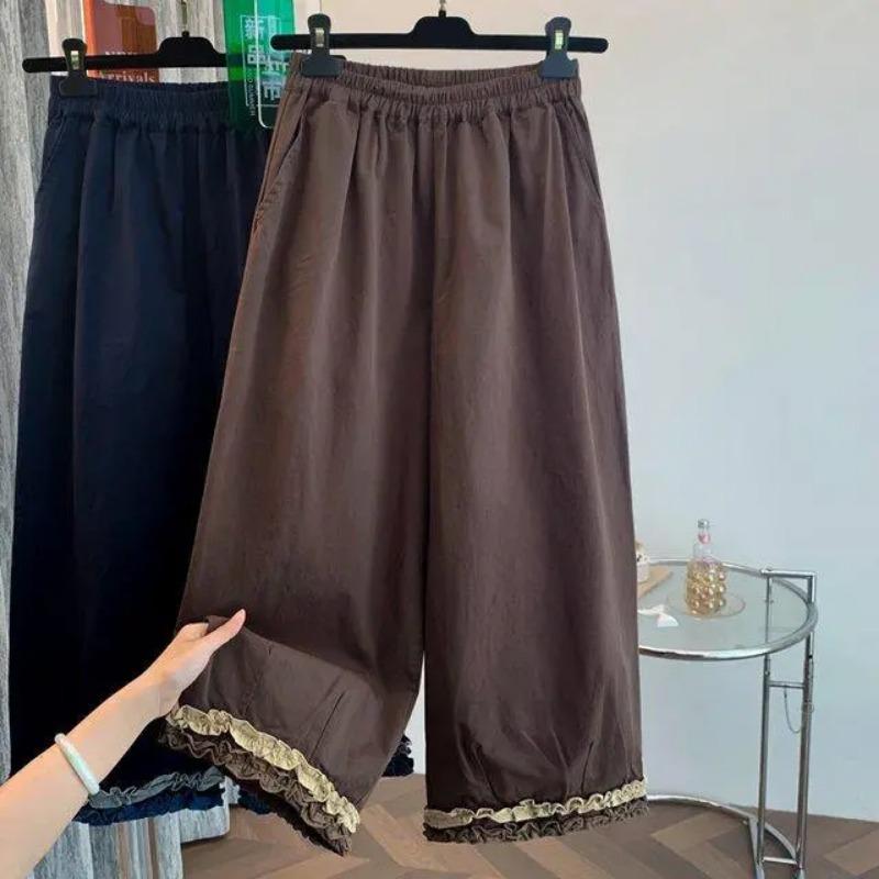

Pants for Women Plus Size Vintage Stretchy Elastic High Waist Long Trousers Versatile Casual Wide Leg Pants XXL хакі