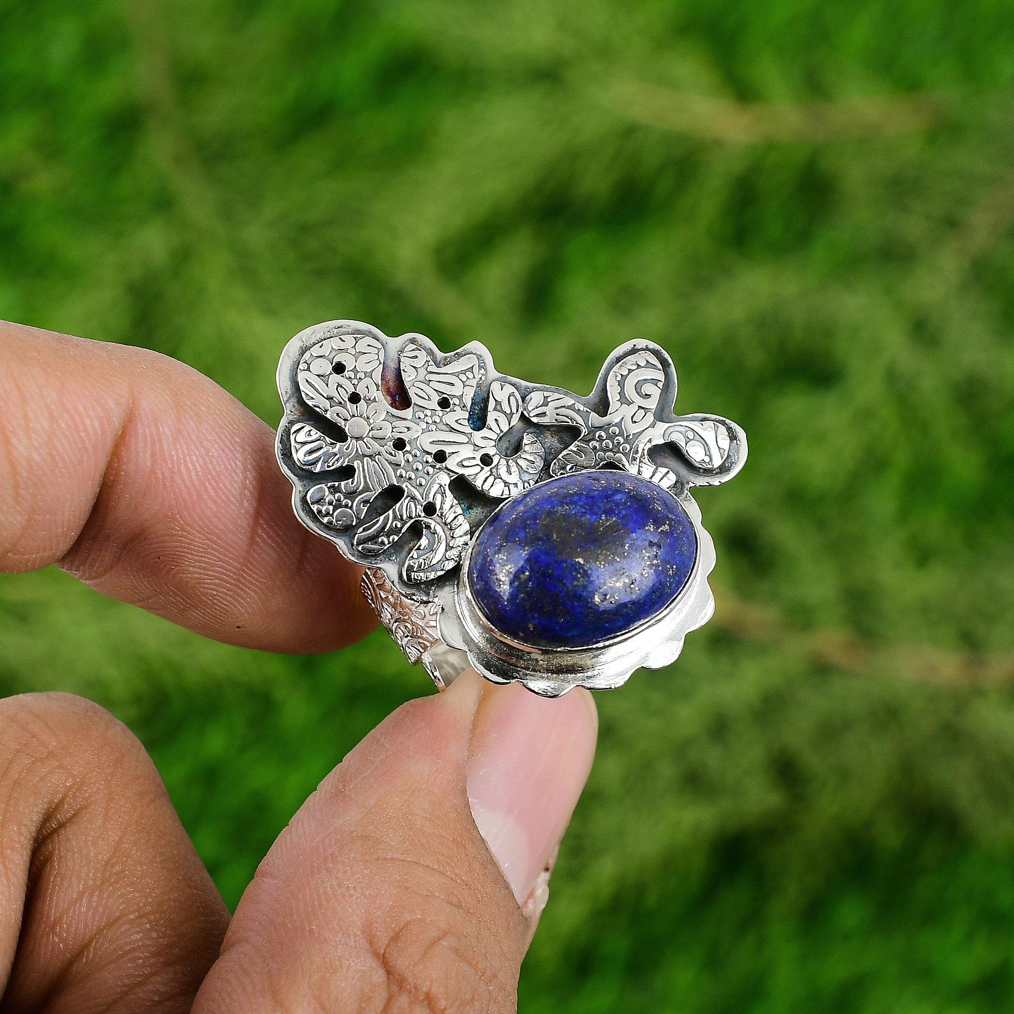 

Womens day Sale Natural Lapis Lazuli 925 Sterling Silver September Promise Ring Adjustable