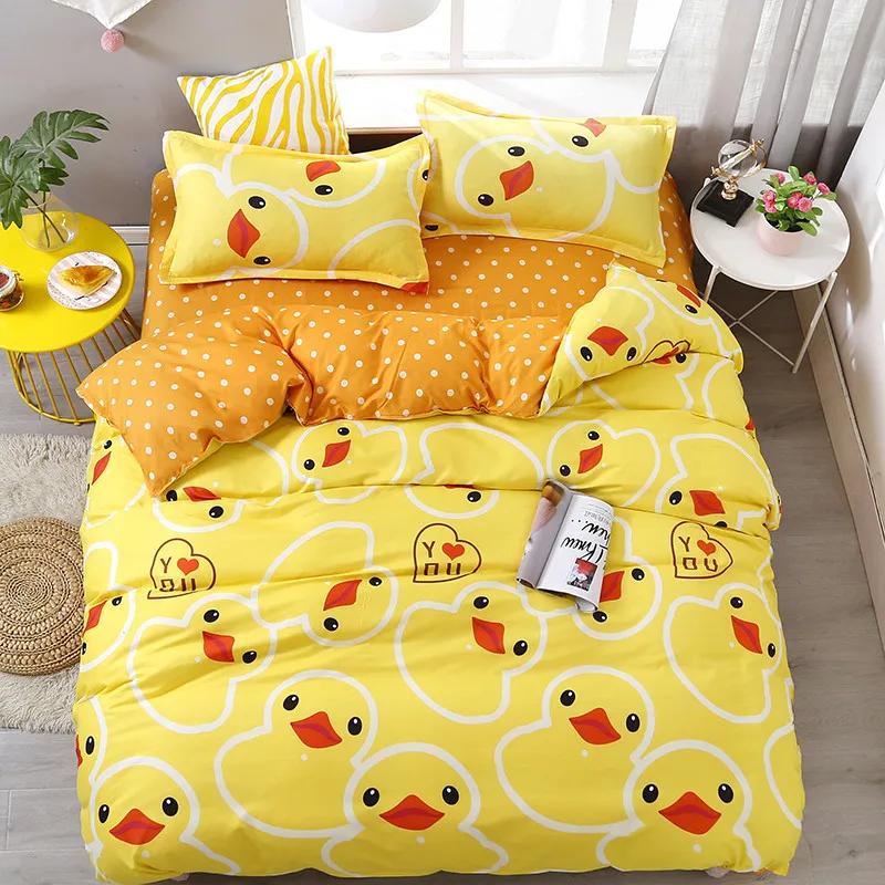 Cartoon Duck Duvet Cover Twin Queen Size, Cute Farmhouse Livestock Yellow Duck Bedding Set for Kids Boy Bedroom Decor 3/4pcs Set