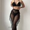 European & American Halterneck Lace Ruffle Splice Three-Piece Swimsuit