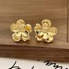 Trendy Golden Metal Flower Stud Earrings for Women Vintage Double Layer Petal Earrings Party Personality Zircon Accessories