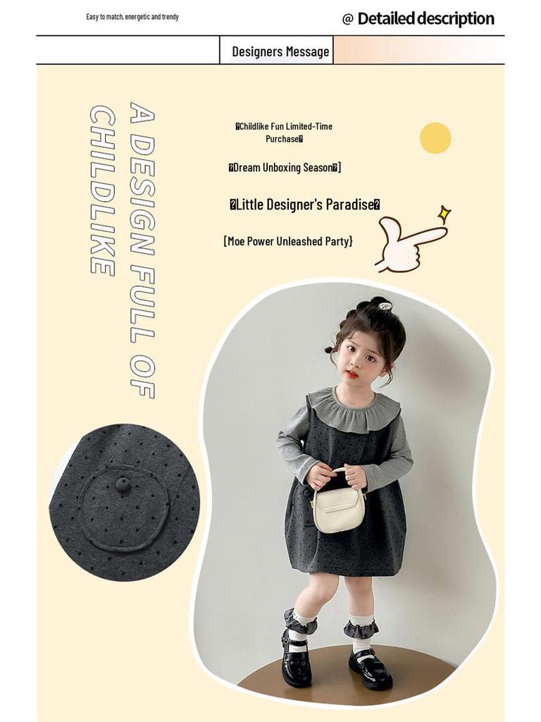 Girls' Autumn 2025 Woolen Dot Vest Dress Set