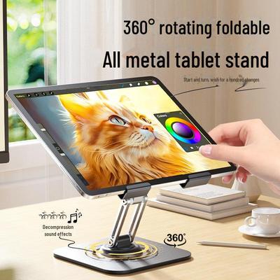 Soporte plegable para tableta de metal, giratorio 360°, de aleación de aluminio, con elevación para escritorio.