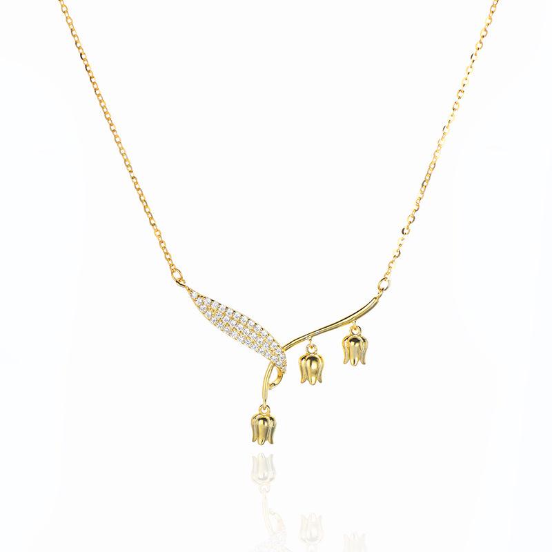Elegant 18K Gold-Plated Lily of the Valley Necklace for Women – High-End Design Fashion Clavicle Chain Pendant