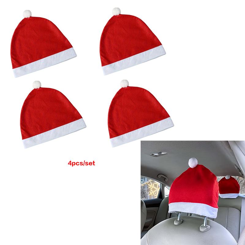2/4Pcs Christmas Chair Covers Christmas Car Seat Decorative Headrest Covers Chair Headrest Hats