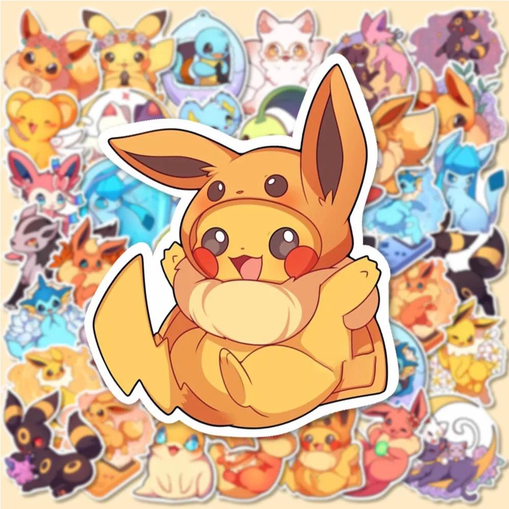 10/30/50/100pcs Kawaii  Eevee Cartoon Stickers Cute Anime Pikachu Decals Waterproof DIY Laptop Phone Stationery Sticker