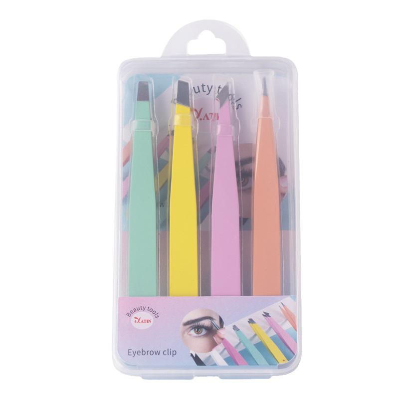 4-Piece Stainless Steel Black Tweezer Set for Eyebrows and Hair Removal with Storage Case
