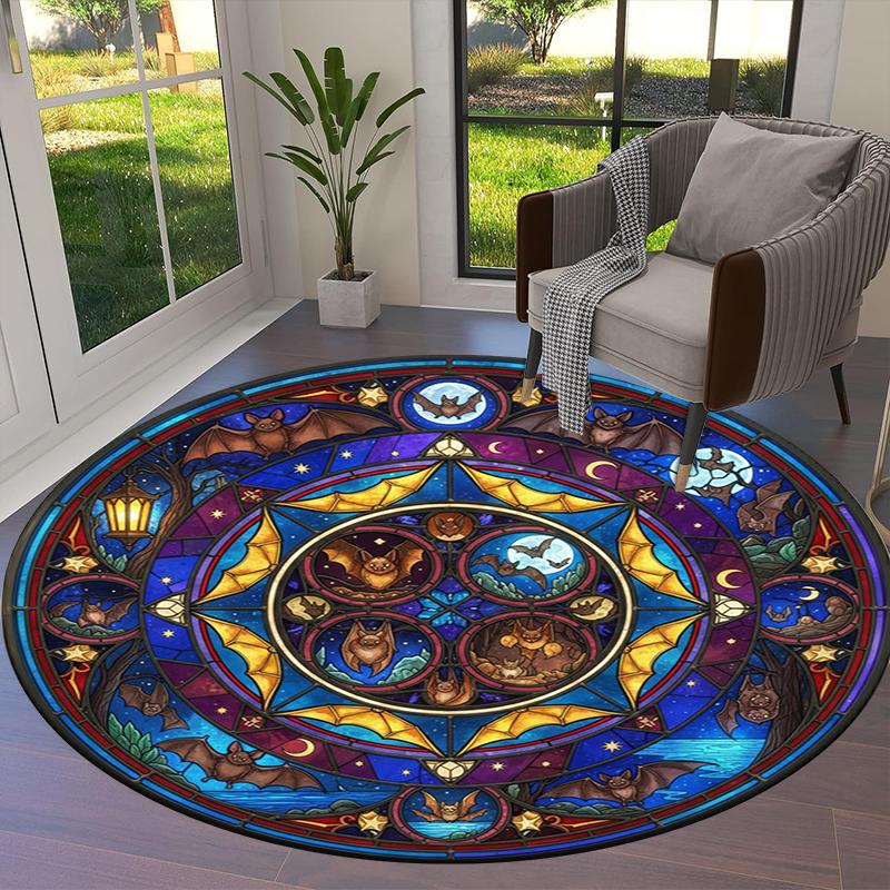 Bat Retro Round Area Rug,Carpet Rug for Living Room Bedroom Sofa Playroom Decor,Non-slip Floor Mat101