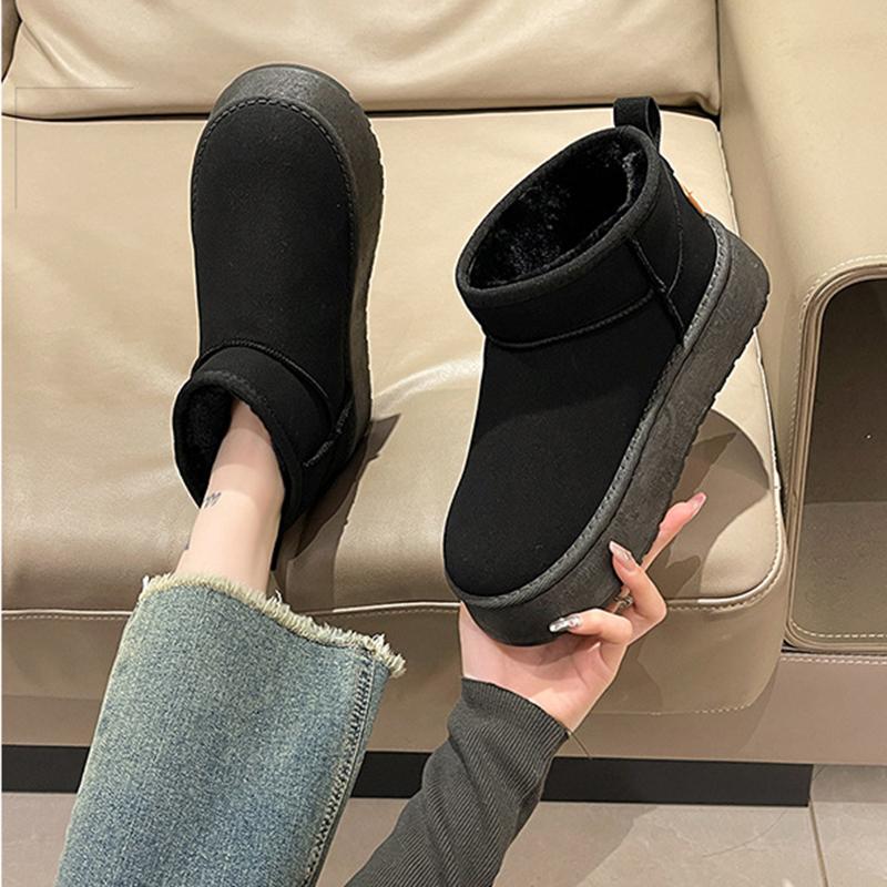 Herbst- und Winter-Schnee-Stiefel mit integriertem Fell, Damen-Außenfellschuhe mit dicker Sohle, Kurzstiefel mit Schwammsohle