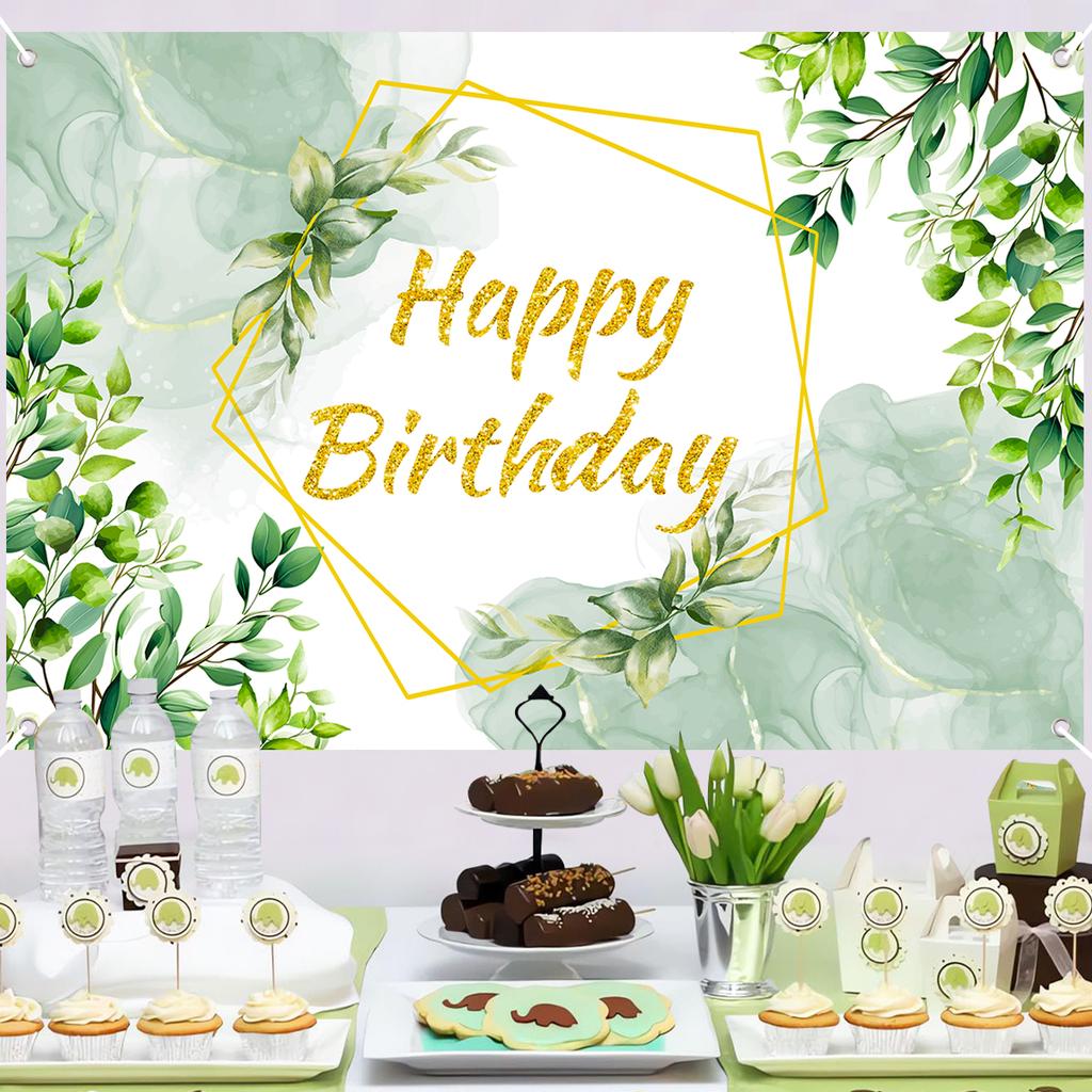 Folhas de Eucalipto Verde Aniversário Poliéster Fundo Decoração de Festa de Aniversário Infantil Casamento Suprimentos para Festa de Aniversário Chá de Bebê