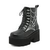 Wasserdichte Plateau-Martinsstiefel für Damen mit klobigem Absatz und dicken Sohlen, High Heels, Schnürung, Metallketten und Übergrößen erhältlich.