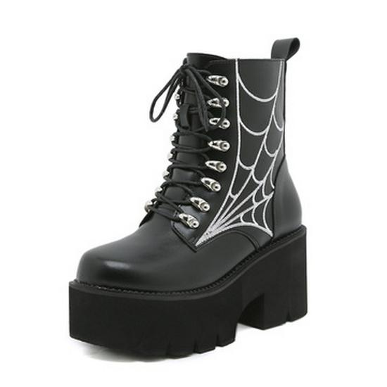 Wasserdichte Plateau-Martinsstiefel für Damen mit klobigem Absatz und dicken Sohlen, High Heels, Schnürung, Metallketten und Übergrößen erhältlich.
