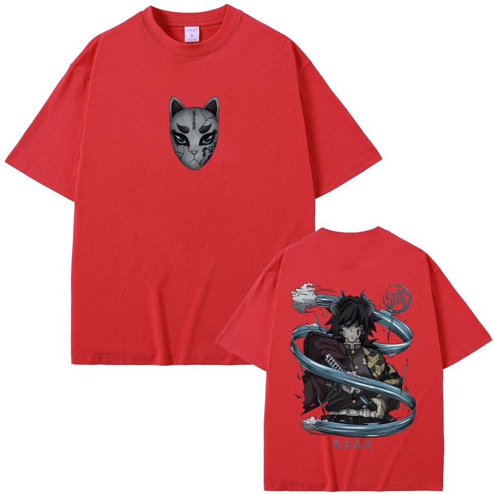 Anime Demon Slayer Tomioka Giyuu Double Sided Print T-shirt Men Women Clothing Cartoon Oversized T Shirts Man Casual Cotton Tees