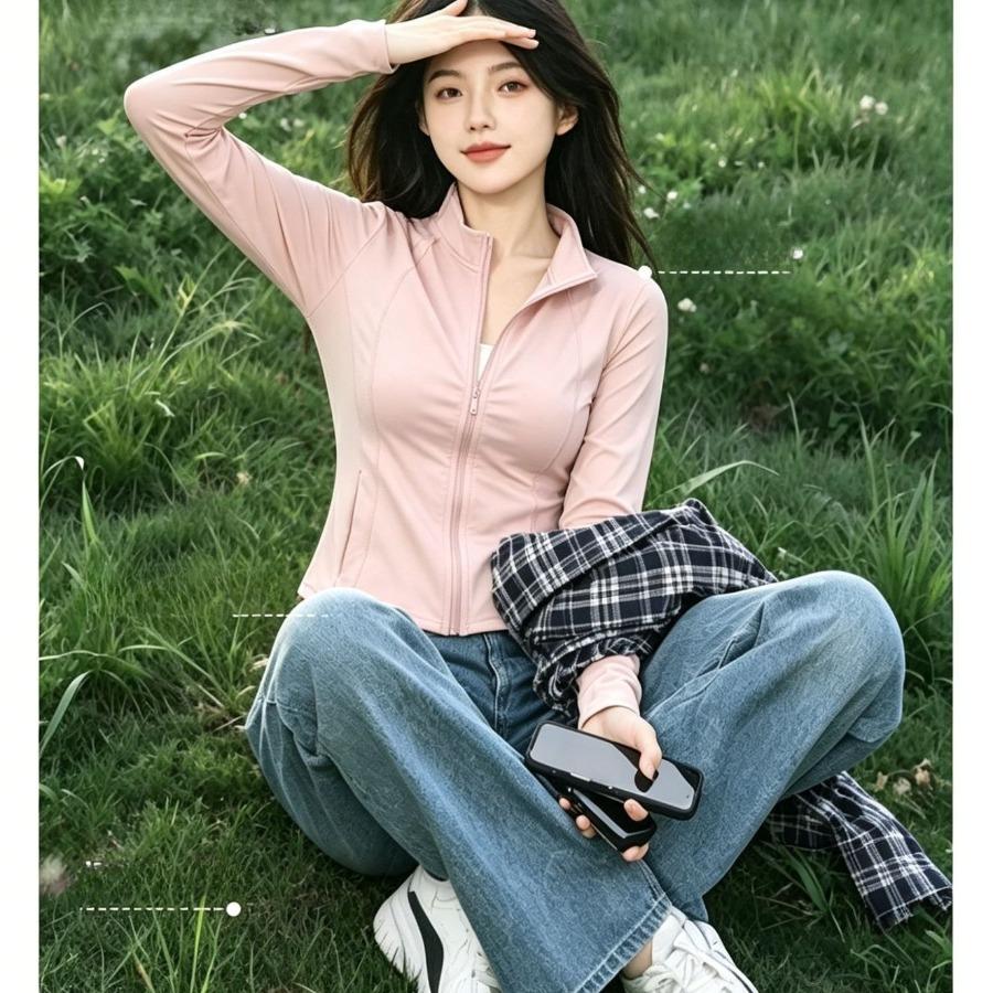 Summer Sunscreen Coat for Ladies Stand Collar Long Sleeve Capless Breathable Sports Outerwear