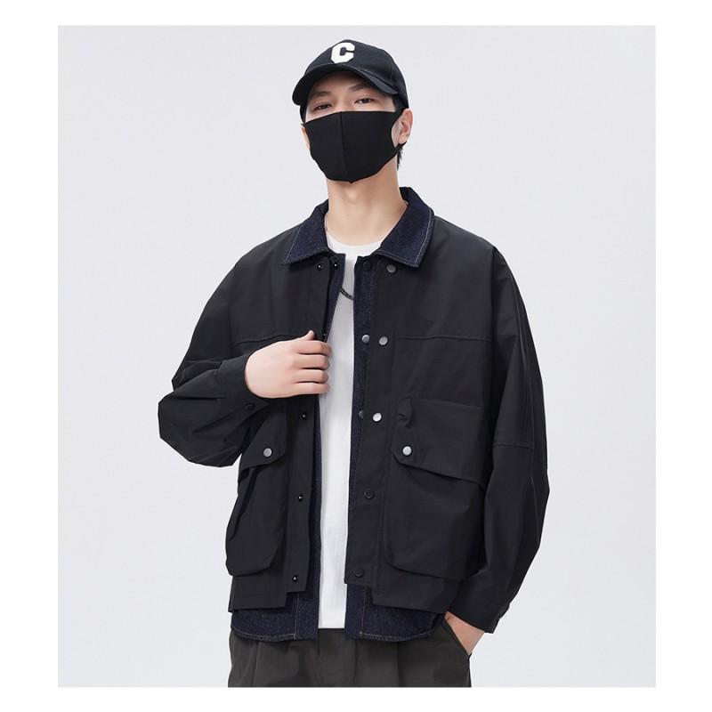 Mens Patchwork Work Jacket Loose Trendy Casual Outerwear
