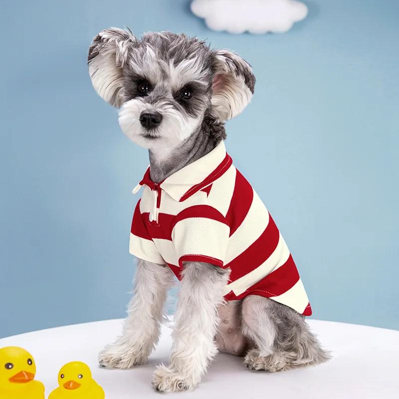 Pet Striped Collar Base Shirt, Dog Warm Top, Spring and Autumn Striped Two Legged Teddy Cat Pet Pajamas Puppy Clothes