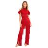 Damen Latein-Tanzparty Jumpsuit S-XXL: Halter Off-Shoulder rückenfreie Strampler mit Strasssteinen, mehrstufigen Quasten für Samba, Rumba, Gesellschaftstanz