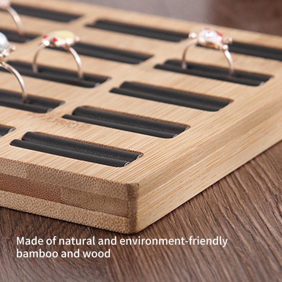 Ring Storage Holder Sturdy Construction Square Shape Smooth Edge Eco-Friendly Burr Free Decorative Wood 15 Slots Ring Display Showcase Organizer Tray