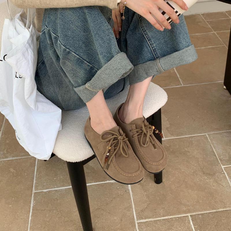 

Kangaroo shoes women s 2025 spring and autumn new flat-bottomed retro round head versatile small leather shoes soft-soled casual shoes 39 хакі