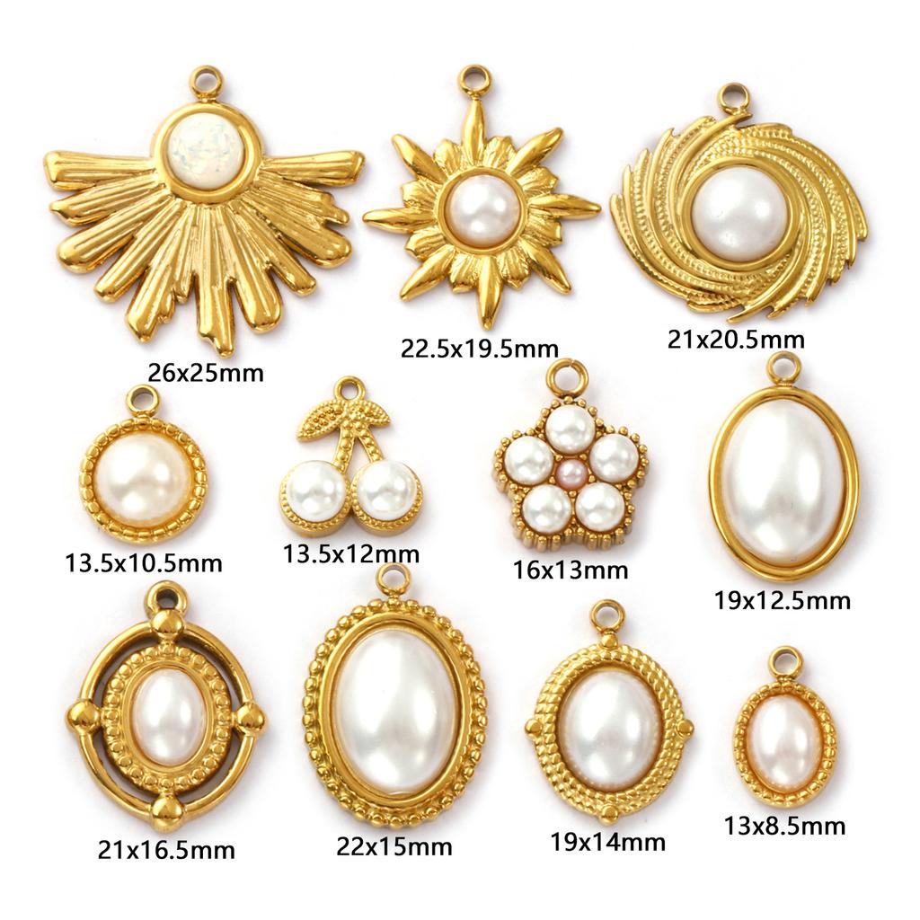 2 PCs 304 Stainless Steel Charms 18K Gold Plated White Acrylic Imitation Pearl Pendants For DIY Jewelry Making Necklace Findings