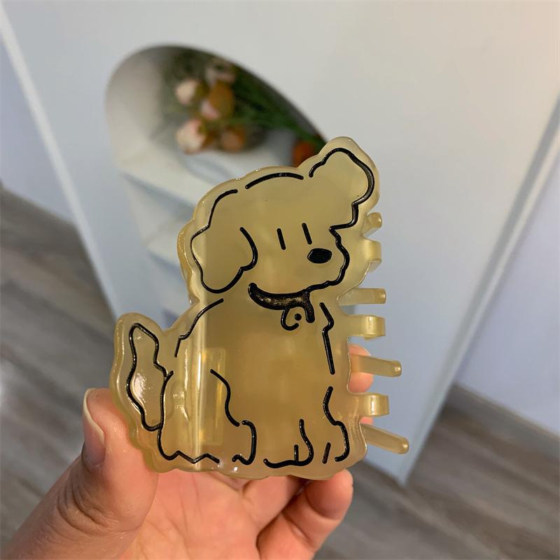 1pc Cute Cream Dog Acetic Acid Grab Clip Exquisite Sweet Cartoon Hair Grab Shark Clip New Hair Grab