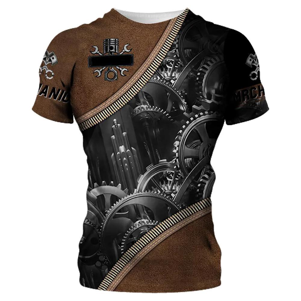 Mechanical Tools 3D Printing MenSport Quick-Dry Breatha T-Shirt Street Casual Wear Harajuku Retro Parent-child Short Sleeve Top