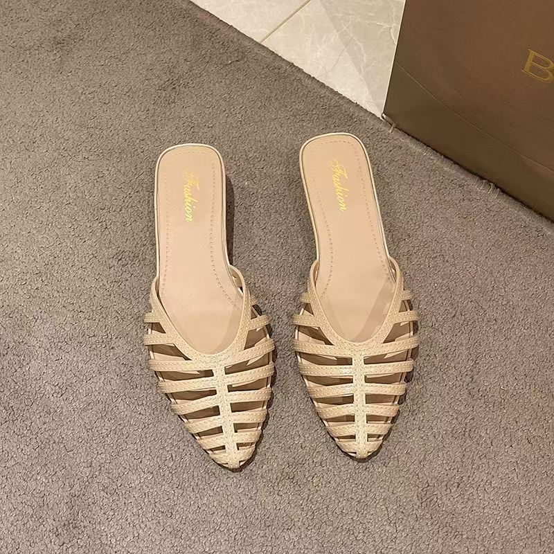 Pantoufles Baotou pour femmes, à talon bas ajouré, mi-mollet, imperméables, antidérapantes, bout pointu, style tongs, sandales modernes pour l'été et la plage.