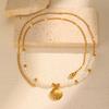 Stainless Steel Shell Sun Pendant Necklace for Women, Pearl Beaded Chain,18K Gold Plated Waterproof Tarnish-free Jewellery