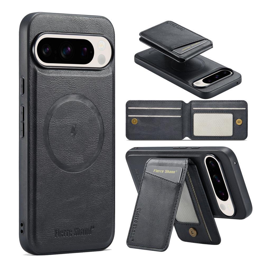 

Detachable Wallet Luxury Leather Phone Case for Google Pixel 9 Pro XL 8 7 9A 8A 7A Magnetic Charging Stand Card Holder Cover Google Pixel 9 чёрный