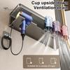 Hair Dryer Holder with Toothbrush Toothpaste Organizer Strong Load-bearing Easy To Install Wall Mount Blower Holder Shelf