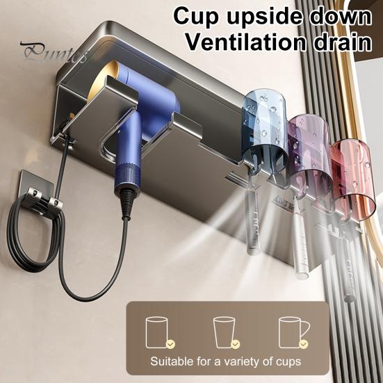 Hair Dryer Holder with Toothbrush Toothpaste Organizer Strong Load-bearing Easy To Install Wall Mount Blower Holder Shelf