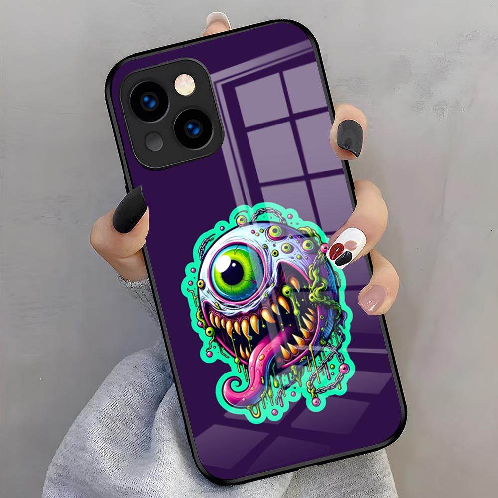 

Неоновый Глазастый Мозговой Инопланетный Монстр Чехол для Телефона Для IPhone 17 Air Pro Max 16 15 14 13 11 Plus Стеклянная Крышка iPhone 14 Pro
