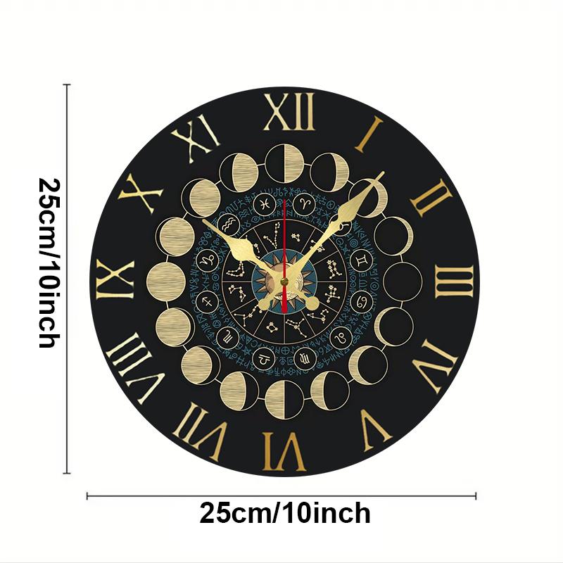 

Zodiac & Moon Phase Wooden Round Silent Hanging Wall Clock,Suitable For Living Room, Office,Study Room, Bedroom,Home Decoration. (as the picture,10 inch)