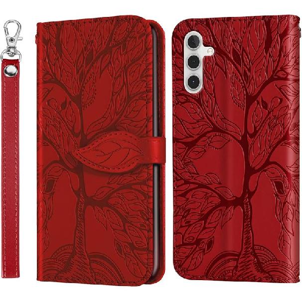 

Кейс-гаманець для Samsung Galaxy S24 FE з тримачем для карток, магнітною підставкою, ремінцем на зап ястя, ударостійким шкіряним чохлом - Рожеве золото червоний