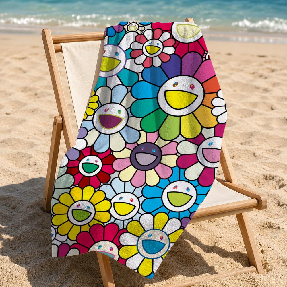 Artist Takashi Murakami Smiley Flower Towel Microfiber beach towel, quick-dry, sand-free, ultra-fine fiber, super soft.