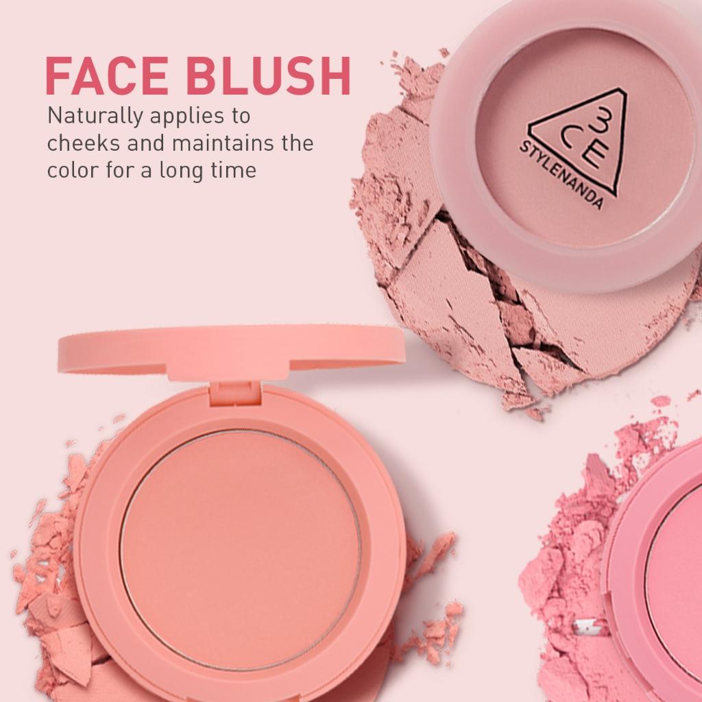 Blush viso 3CE, pigmenti traslucidi leggeri, texture liscia come la seta, facilmente sfumabile, colorito dall'aspetto naturale.
