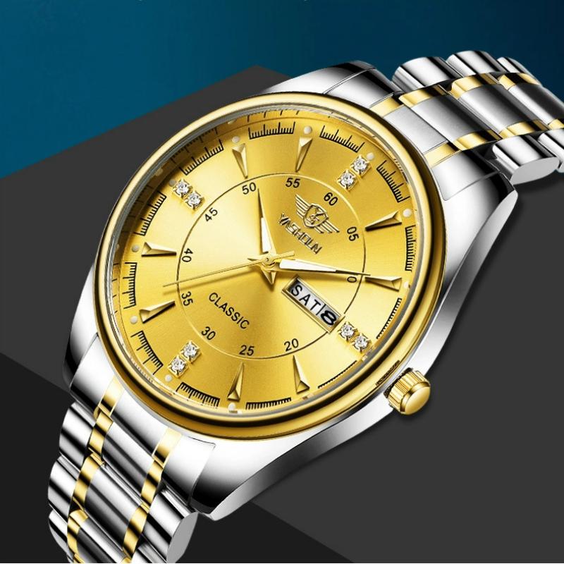 Fashionable Men's Quartz Watch Stainless Steel Timer Waterproof Night Light Dual Calendar Men's Quartz Watch