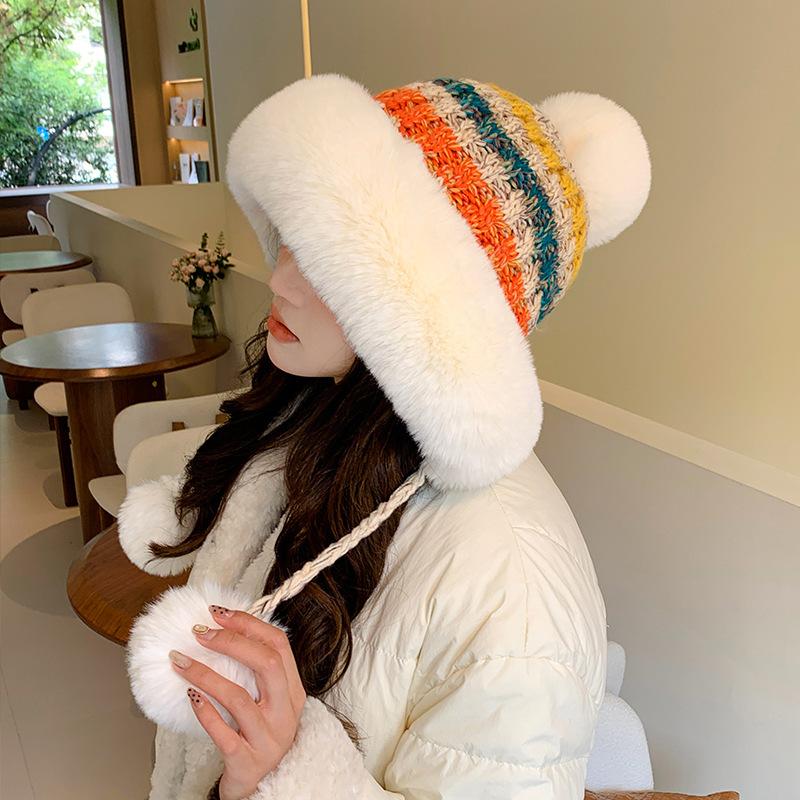 Women's Autumn and Winter Wool Knitted Hat Plush Thickened Warm Windproof Hat Northeast Cold Ear Protection Hat
