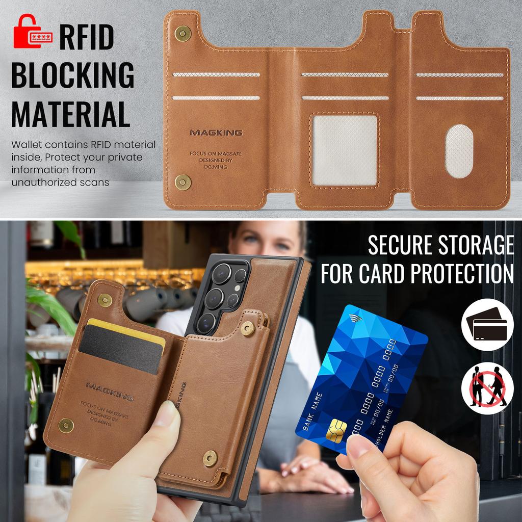 MAGKING K3 Series For Samsung Galaxy S23 Ultra Case Compatible with MagSafe Wallet PC+TPU+PU Phone Cover