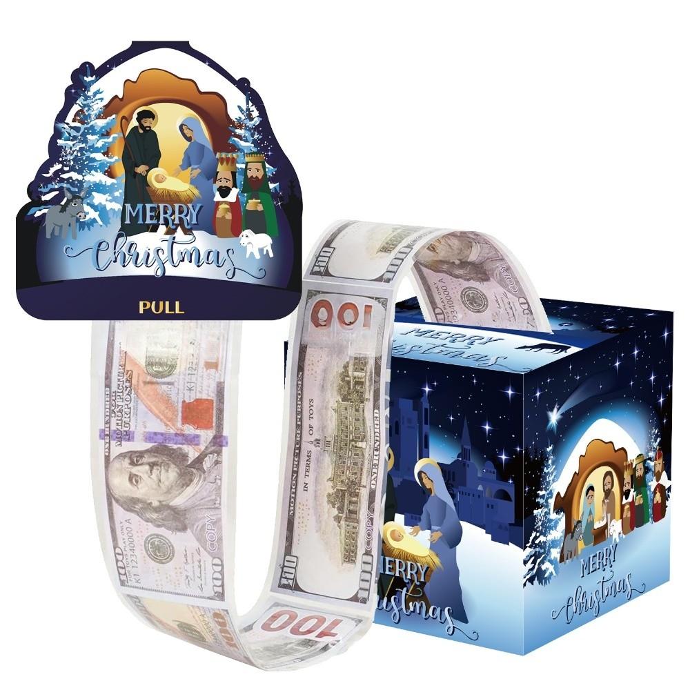 Pull Out Christmas Money Box With 50pcs Transparent Bags Santa Money Pulling Box Snowman Christmas Tree Money Holder Box Party