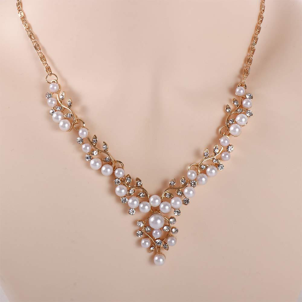 Imitation Pearl Gold/Silver Simulated Necklace Earrings Jewelry Sets Bridal Wedding Silver Plated