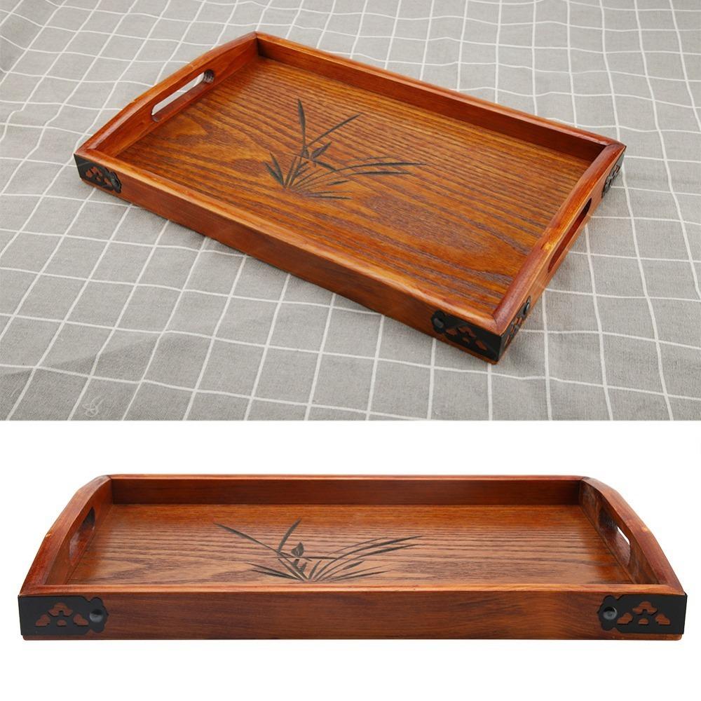 With Handle Wooden Breakfast Tray Wooden Tea Serving Tray Chinese Style Food Tray  Tea Serving