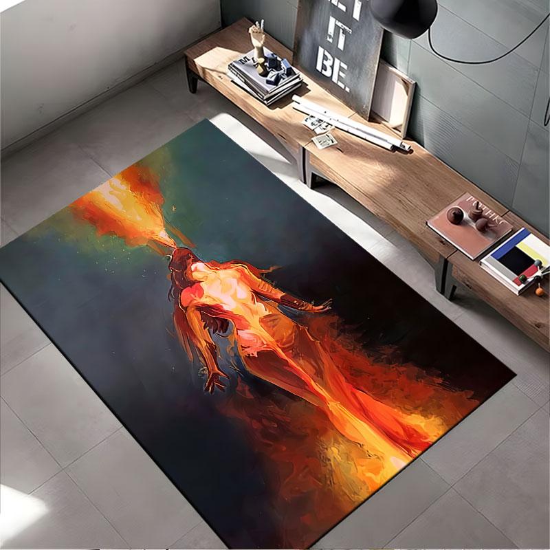Fiery Female Silhouette Art Suitable As a Non-slip Mat for the Living Room or Bedroom Sofa