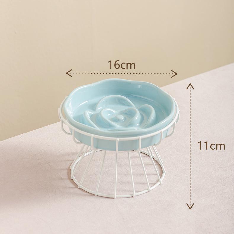 Ceramic Anti-Choke Slow Feeder Bowl with Neck Protection Stand for Small Dogs and Cats