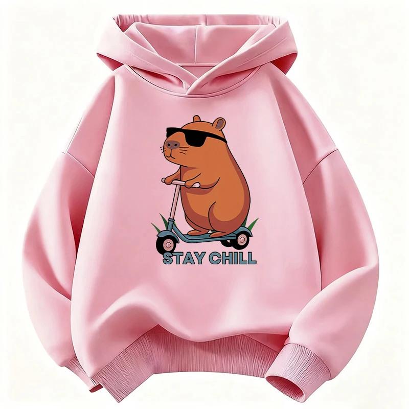 Sudadera con capucha infantil con estampado de dibujos animados de Kapibala, prenda versátil para otoño/invierno para niños y niñas, ropa deportiva.