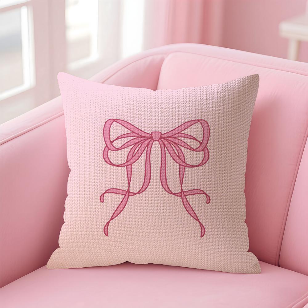 Pink Bow INS Cushion Cover Natural Linen Pillow Case DoubleSided Print Decorative Sofa Pillowcase Home Decor Gift