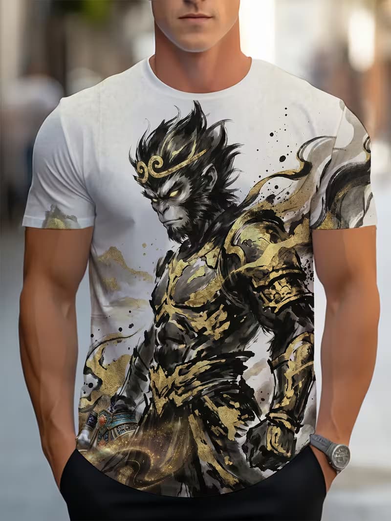 

Men s Retro 3D Graphic Print T-Shirt - Perfect for Daily Wear and Vacation S