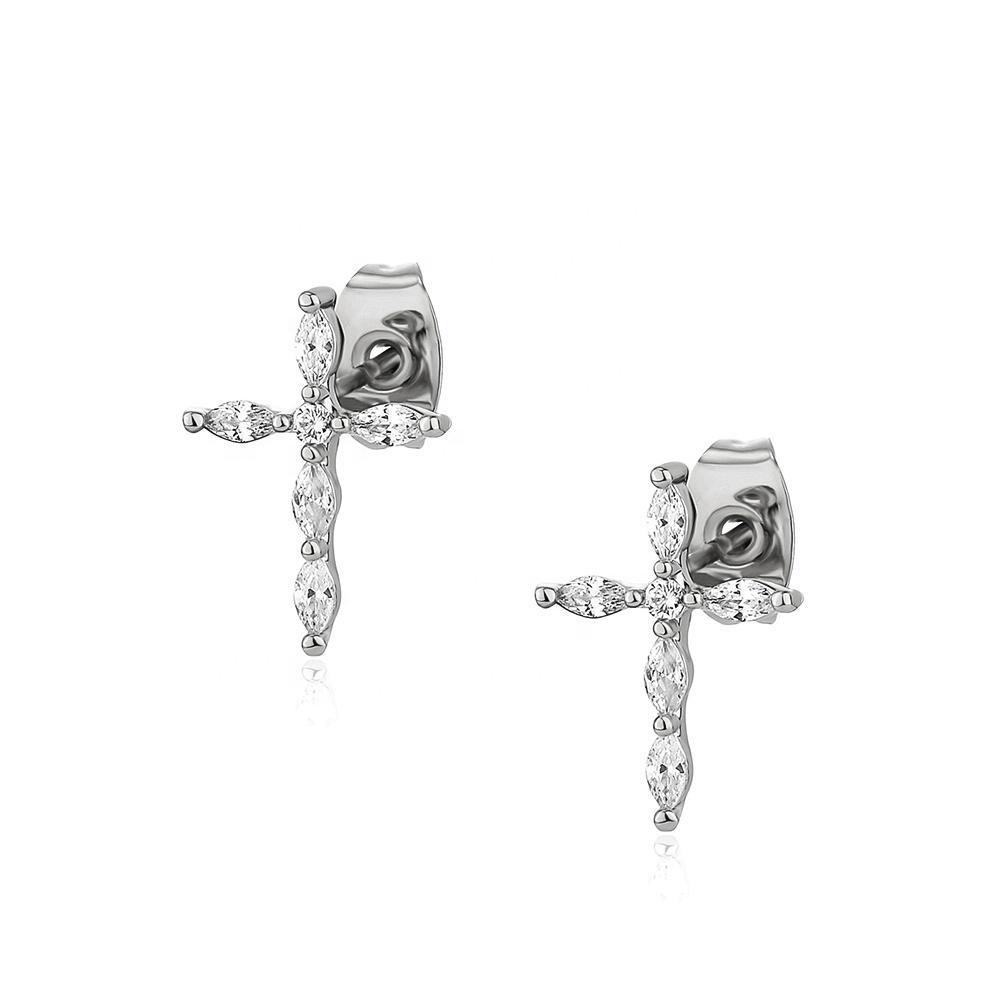 New Hip Hop Punk Gold Plated Cross Stud Earrings Iced Out Cubic Zirconia Jewelry Piercing Stud for Women or Men Ear Accessories