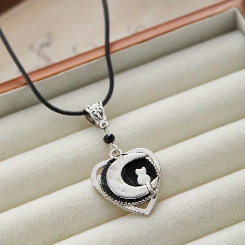 Vintage Gothic Mond Katze Muster Halskette für Damen Punk Zinklegierung Farbe Rahmen Kreative Party Zirkon Accessoires